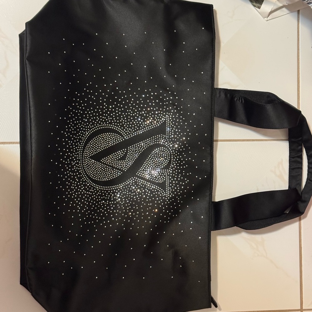 Black Tote Bag with Rhinestone Design